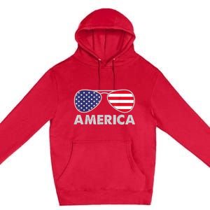 America Independence Day Funny Glasses Flag Premium Pullover Hoodie