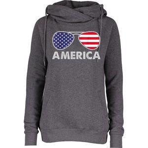 America Independence Day Funny Glasses Flag Womens Funnel Neck Pullover Hood