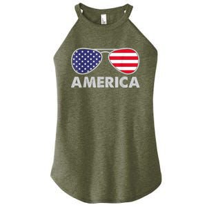 America Independence Day Funny Glasses Flag Women's Perfect Tri Rocker Tank