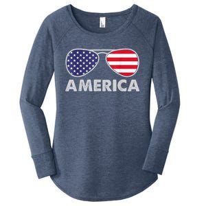 America Independence Day Funny Glasses Flag Women's Perfect Tri Tunic Long Sleeve Shirt