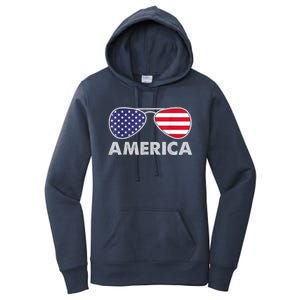 America Independence Day Funny Glasses Flag Women's Pullover Hoodie