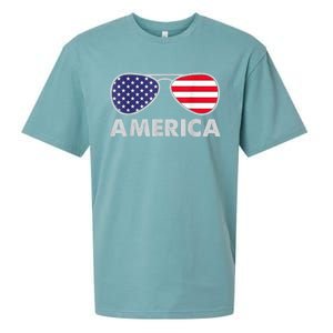 America Independence Day Funny Glasses Flag Sueded Cloud Jersey T-Shirt