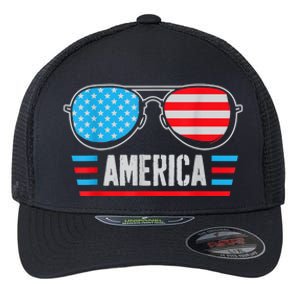 America Independence Day Funny Glasses Flag Flexfit Unipanel Trucker Cap