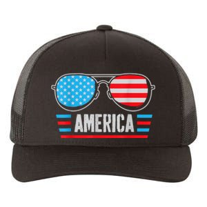 America Independence Day Funny Glasses Flag Yupoong Adult 5-Panel Trucker Hat