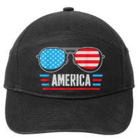 America Independence Day Funny Glasses Flag 7-Panel Snapback Hat