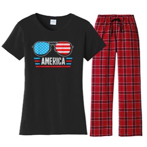 America Independence Day Funny Glasses Flag Women's Flannel Pajama Set