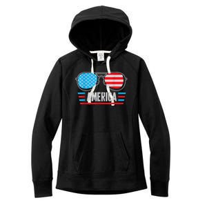 America Independence Day Funny Glasses Flag Women's Fleece Hoodie