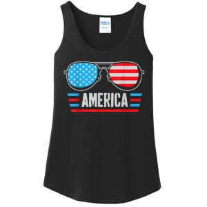 America Independence Day Funny Glasses Flag Ladies Essential Tank