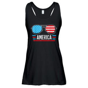 America Independence Day Funny Glasses Flag Ladies Essential Flowy Tank