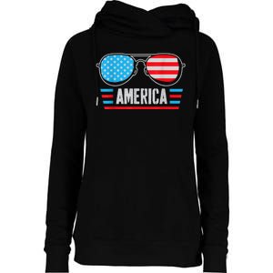 America Independence Day Funny Glasses Flag Womens Funnel Neck Pullover Hood