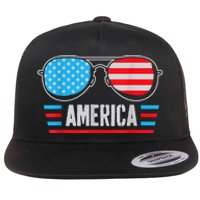 America Independence Day Funny Glasses Flag Flat Bill Trucker Hat