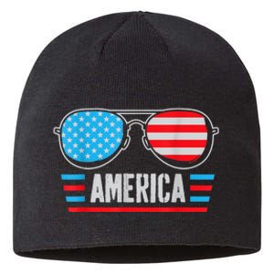 America Independence Day Funny Glasses Flag Sustainable Beanie