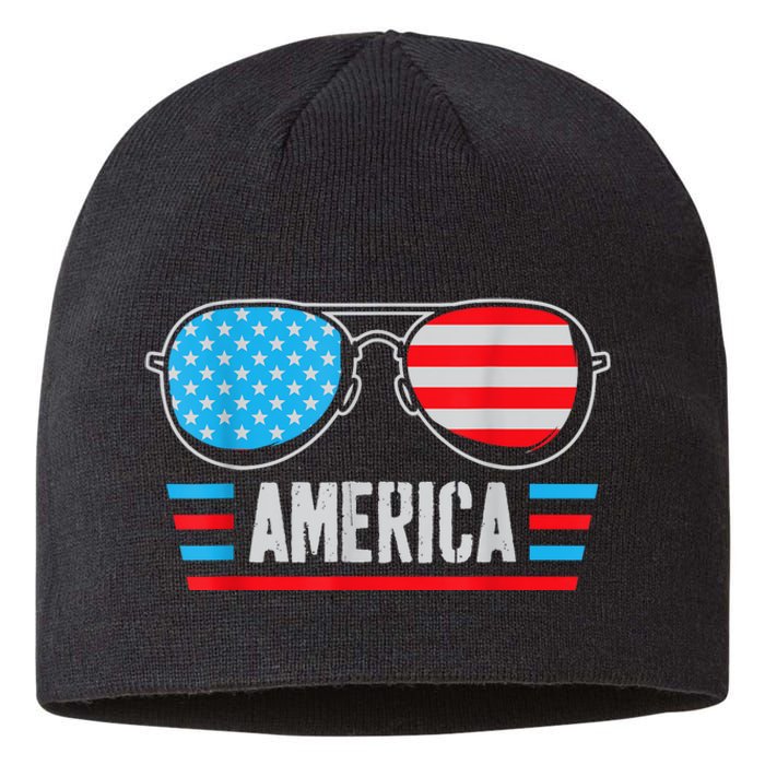 America Independence Day Funny Glasses Flag Sustainable Beanie