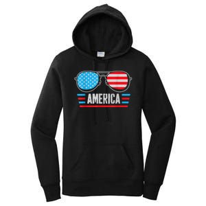 America Independence Day Funny Glasses Flag Women's Pullover Hoodie