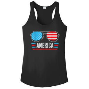 America Independence Day Funny Glasses Flag Ladies PosiCharge Competitor Racerback Tank