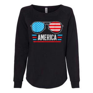 America Independence Day Funny Glasses Flag Womens California Wash Sweatshirt