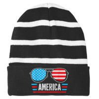 America Independence Day Funny Glasses Flag Striped Beanie with Solid Band