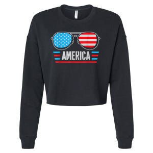 America Independence Day Funny Glasses Flag Cropped Pullover Crew