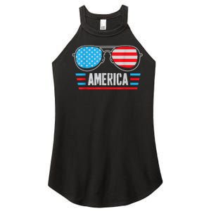 America Independence Day Funny Glasses Flag Women's Perfect Tri Rocker Tank