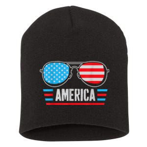 America Independence Day Funny Glasses Flag Short Acrylic Beanie