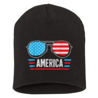 America Independence Day Funny Glasses Flag Short Acrylic Beanie