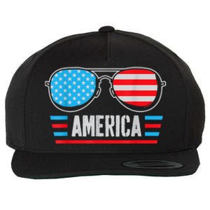 America Independence Day Funny Glasses Flag Wool Snapback Cap