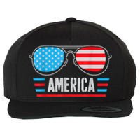 America Independence Day Funny Glasses Flag Wool Snapback Cap