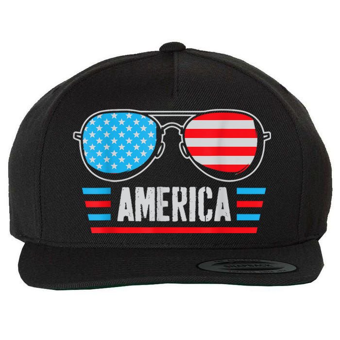 America Independence Day Funny Glasses Flag Wool Snapback Cap