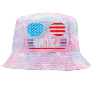 America Independence Day Funny Glasses Flag Tie-Dyed Bucket Hat