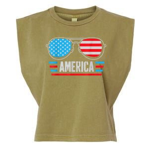 America Independence Day Funny Glasses Flag Garment-Dyed Women's Muscle Tee