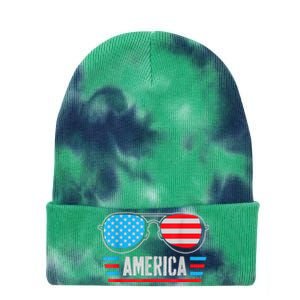 America Independence Day Funny Glasses Flag Tie Dye 12in Knit Beanie