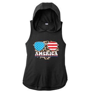 America Independence Day Funny Glasses Flag Ladies PosiCharge Tri-Blend Wicking Draft Hoodie Tank