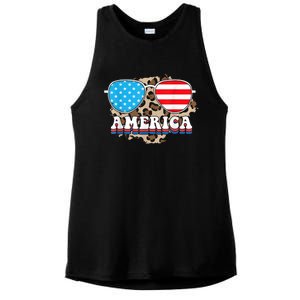 America Independence Day Funny Glasses Flag Ladies PosiCharge Tri-Blend Wicking Tank