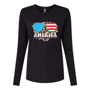 America Independence Day Funny Glasses Flag Womens Cotton Relaxed Long Sleeve T-Shirt