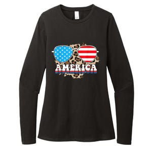 America Independence Day Funny Glasses Flag Womens CVC Long Sleeve Shirt