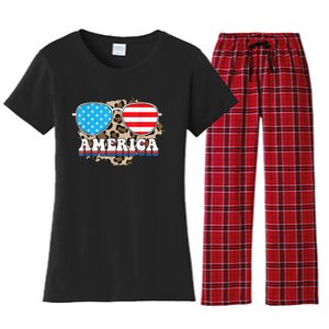 America Independence Day Funny Glasses Flag Women's Flannel Pajama Set