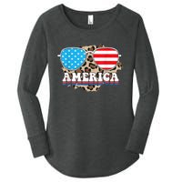 America Independence Day Funny Glasses Flag Women's Perfect Tri Tunic Long Sleeve Shirt