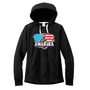 America Independence Day Funny Glasses Flag Women's Fleece Hoodie