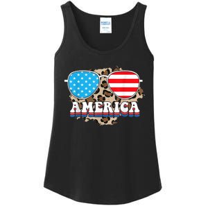 America Independence Day Funny Glasses Flag Ladies Essential Tank