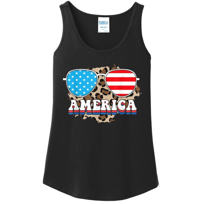 America Independence Day Funny Glasses Flag Ladies Essential Tank