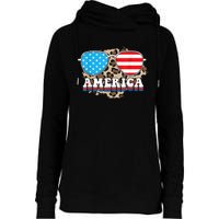 America Independence Day Funny Glasses Flag Womens Funnel Neck Pullover Hood