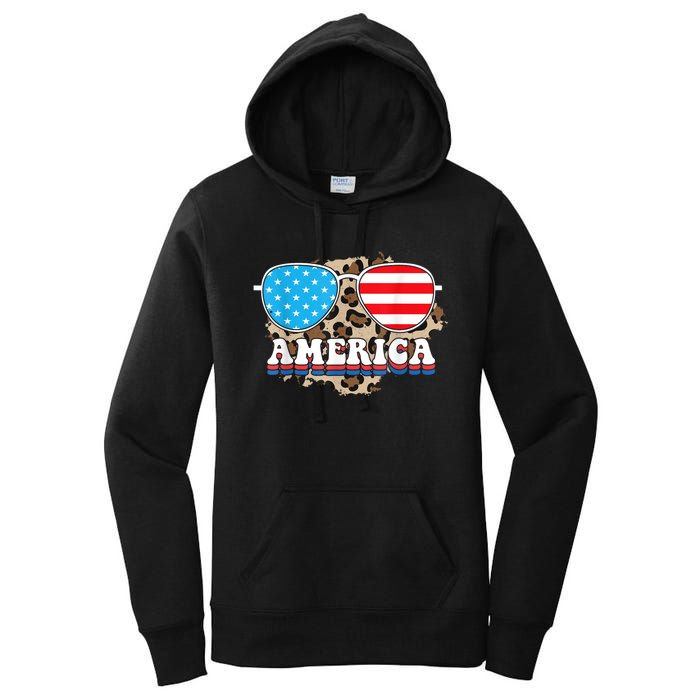 America Independence Day Funny Glasses Flag Women's Pullover Hoodie