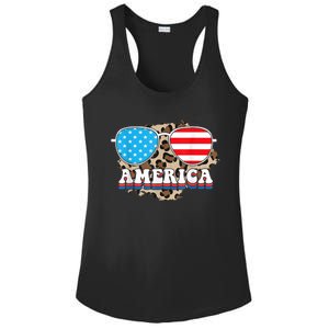 America Independence Day Funny Glasses Flag Ladies PosiCharge Competitor Racerback Tank