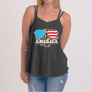 America Independence Day Funny Glasses Flag Women's Strappy Tank