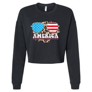 America Independence Day Funny Glasses Flag Cropped Pullover Crew