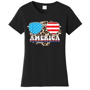 America Independence Day Funny Glasses Flag Women's T-Shirt