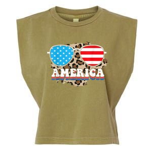 America Independence Day Funny Glasses Flag Garment-Dyed Women's Muscle Tee