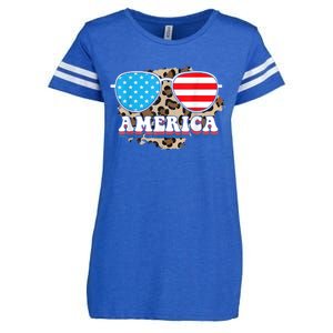 America Independence Day Funny Glasses Flag Enza Ladies Jersey Football T-Shirt