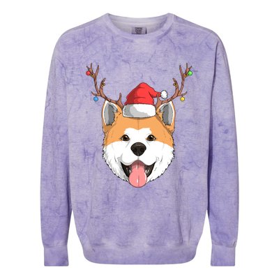 Akita Inu Dog Santa Claus Hat Christmas Xmas Reindeer Gift Colorblast Crewneck Sweatshirt