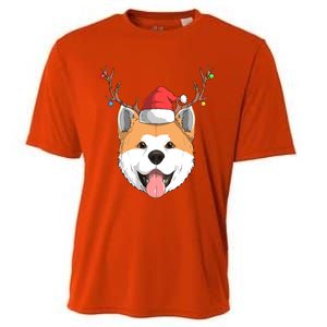 Akita Inu Dog Santa Claus Hat Christmas Xmas Reindeer Gift Cooling Performance Crew T-Shirt